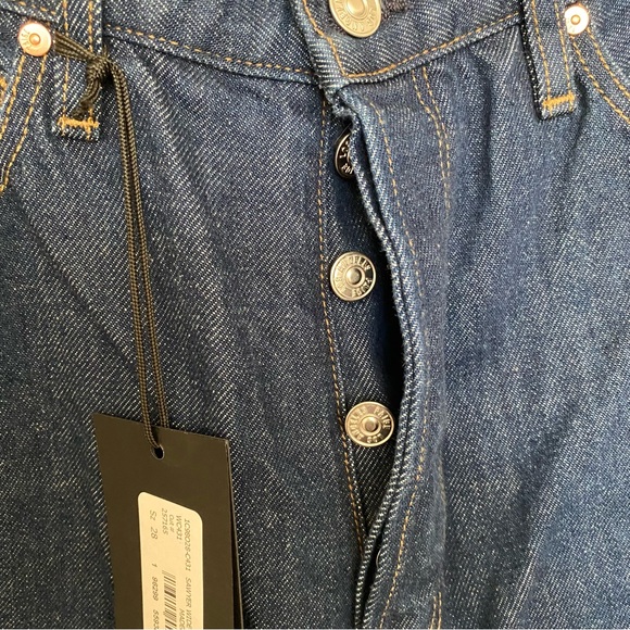 NEW PAIGE Sawyer 100% Cotton High Rise Wide Leg Jeans Dark Blue 34” sz 28 - Picture 11 of 12